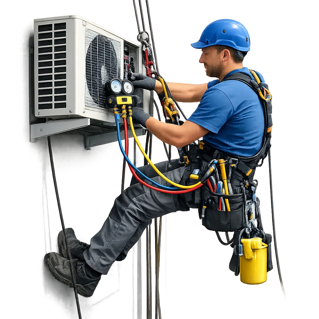 Tecnico realizando trabajos verticales